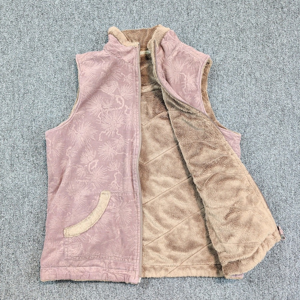 Columbia Reversible Vest Small Pink Floral Cotton Corduroy Plush Fleece Gorpcore